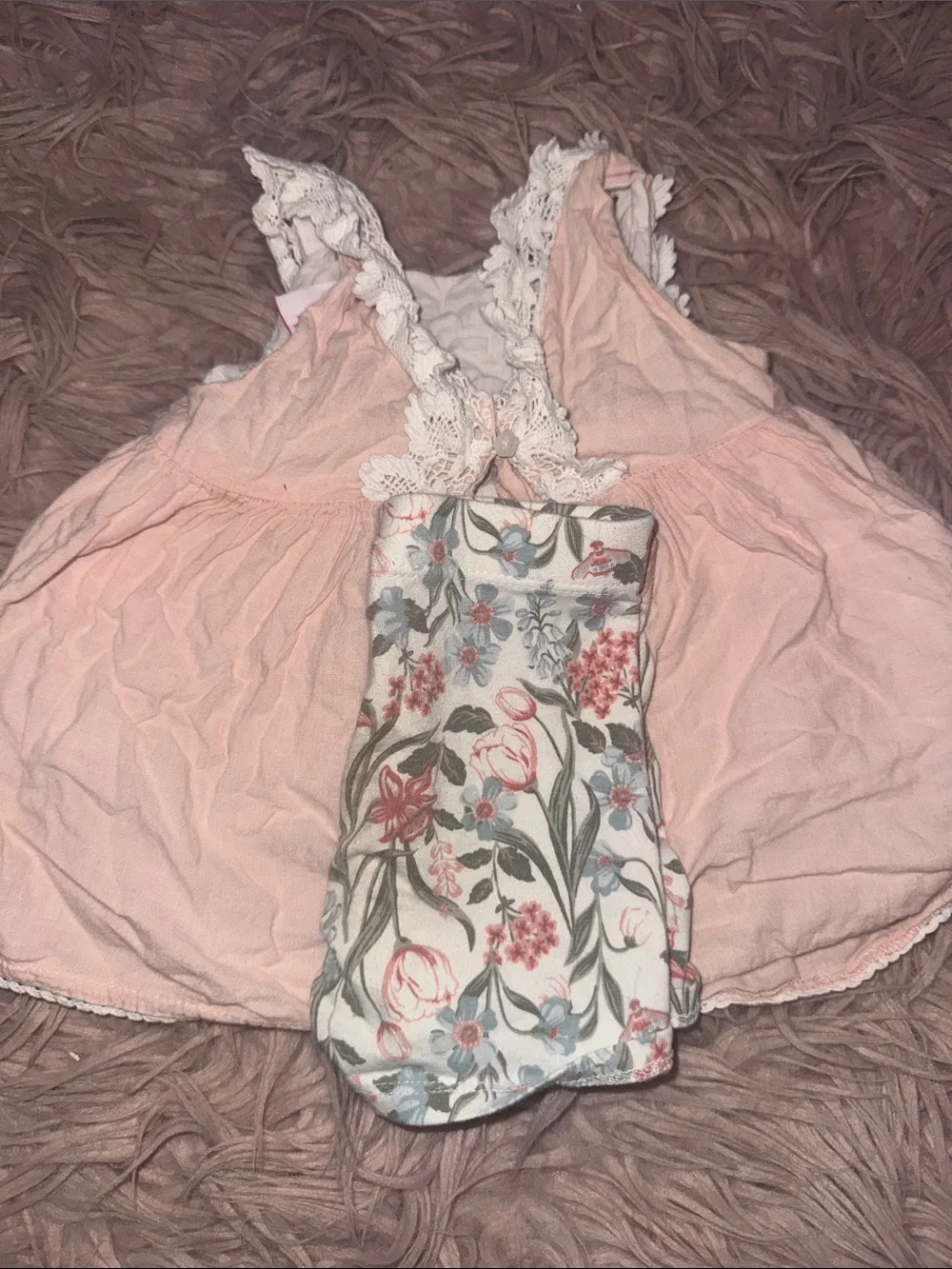 Tommy Bahama Pink Lace-Trim Baby Dress with Floral Biker Shorts